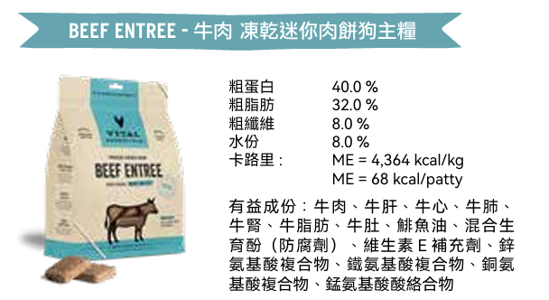 Vital Essentials 凍乾生肉主食 - 牛肉 ( 迷你 肉餅 ) 狗糧 14oz