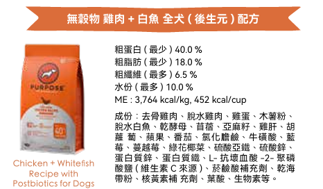 Purpose-普斯 無穀物 雞肉+白魚 全犬(後生元)配方 4.5lb / 10lb