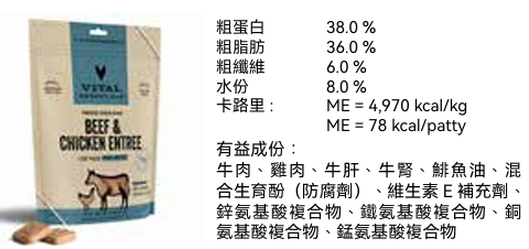 Vital Essentials 凍乾生肉主食 - 牛肉鷄肉 ( 迷你 肉餅 ) 貓糧 3.75oz / 8oz / 15oz