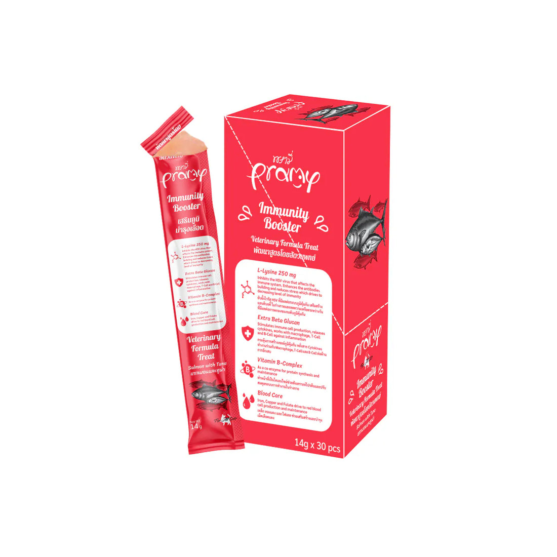 Pramy貓小食 營養肉泥 - 三文魚吞拿魚 增強免疫力(離胺酸250mg)14g