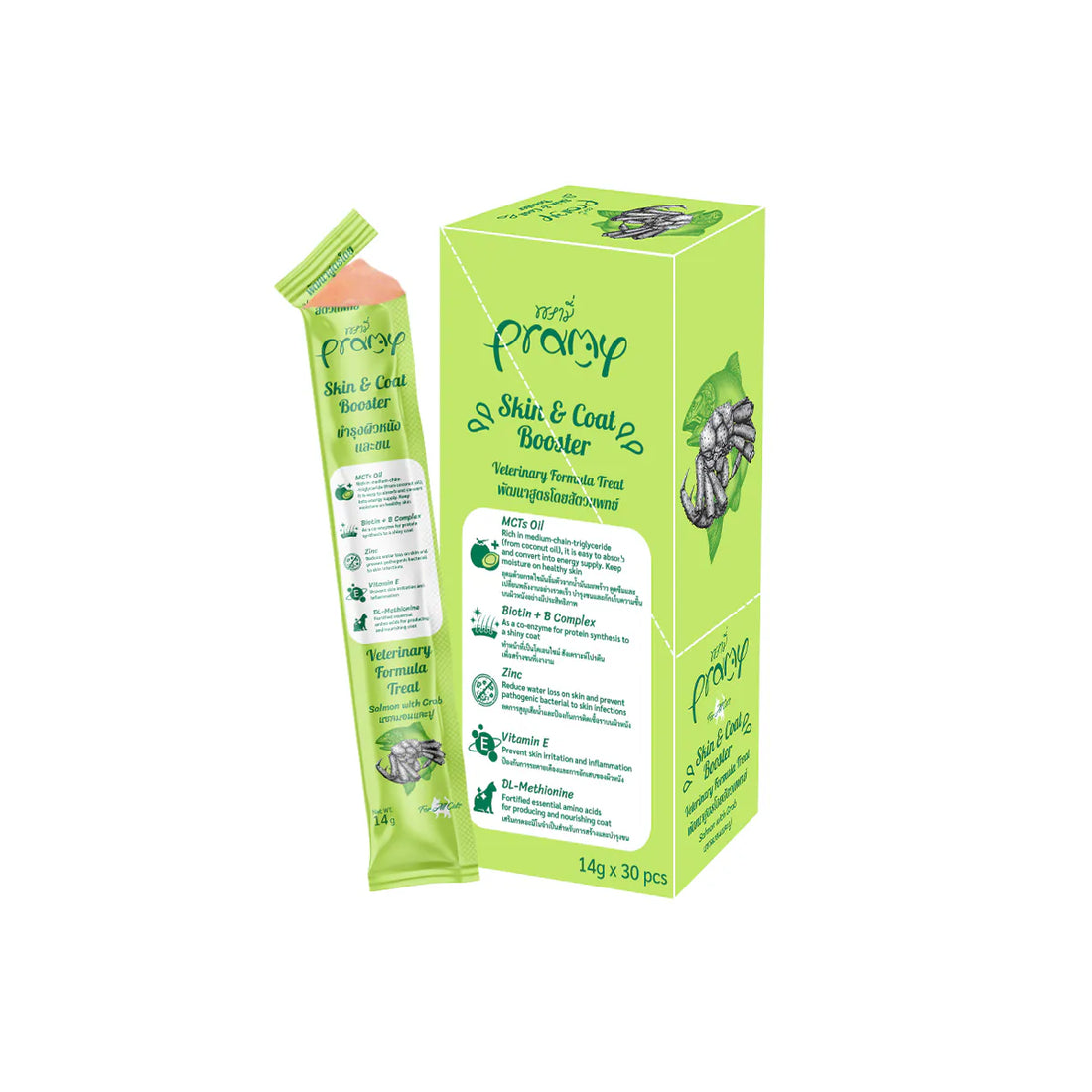 Pramy貓小食 營養肉泥 - 三文魚蟹肉 皮膚毛髮保健(椰子油) 14g