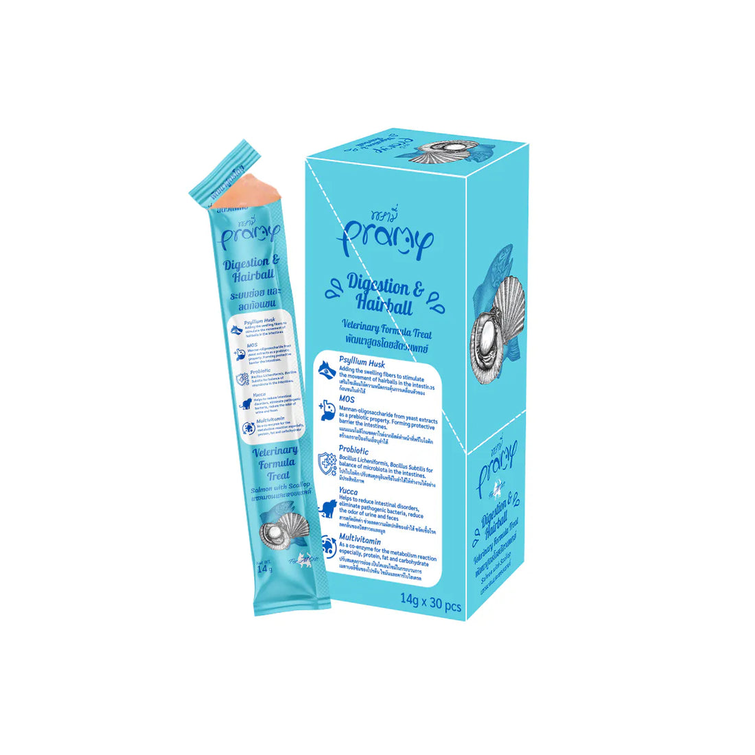 Pramy貓小食 營養肉泥 - 三文魚扇貝 腸胃消化&化毛球(洋車前子殼)
