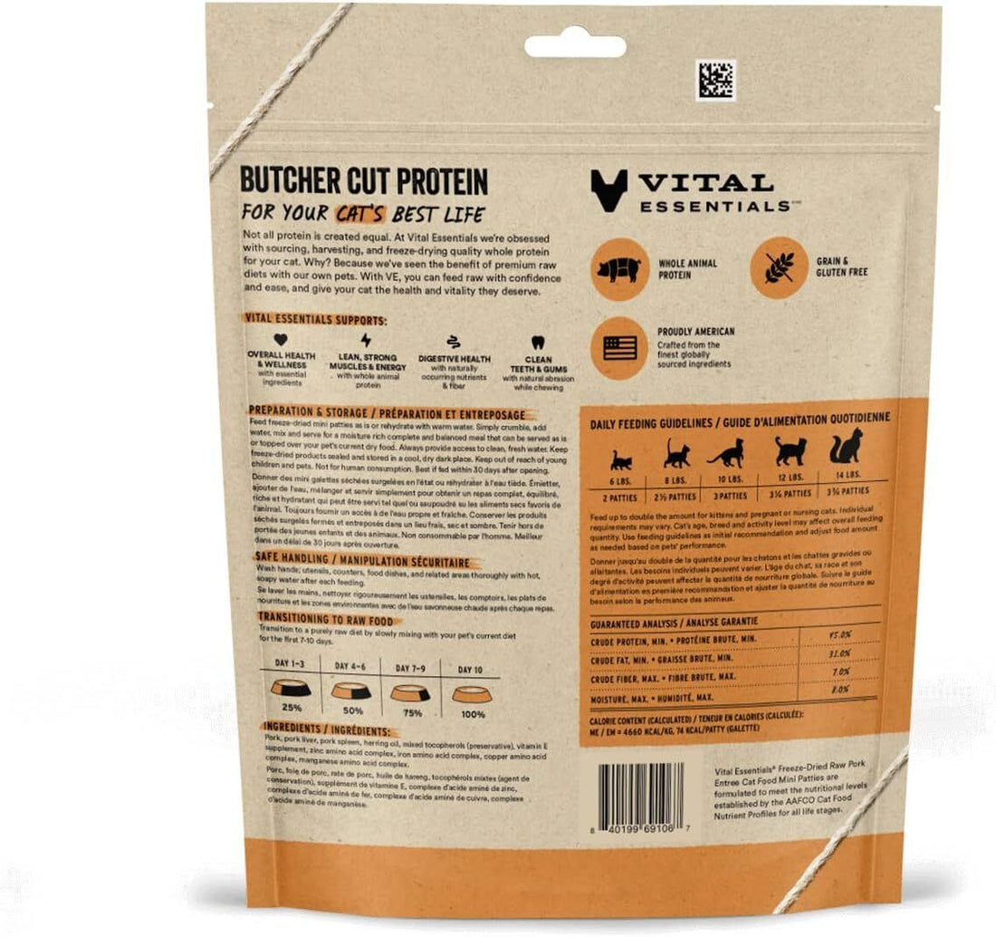 Vital Essentials 凍乾生肉主食 - 豬肉 ( 迷你 肉餅 ) 貓糧 3.75oz / 8oz / 15oz