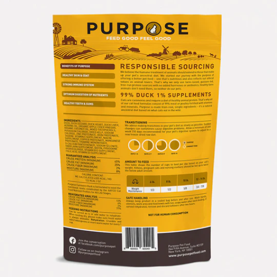 Purpose-普斯（肉粒）單一蛋白 - 鴨肉 凍乾生肉主糧 (全貓用) 9oz