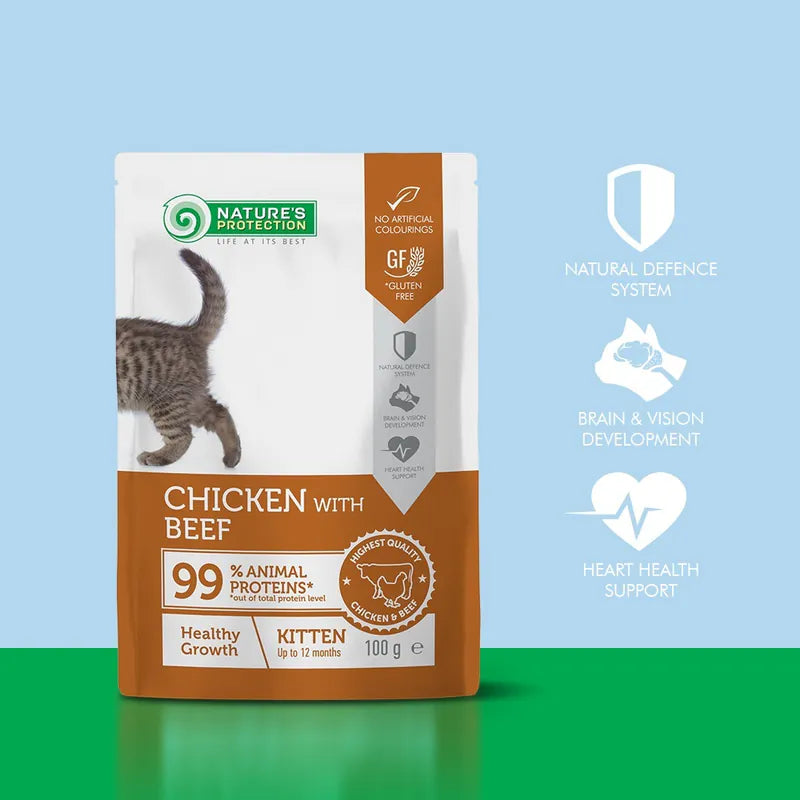 Nature‘s Protection 雞肉+牛肉 幼貓健康成長 幼貓主食濕糧 (100g x 22包）Best Before 2027/02