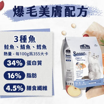 Blue Bay Sense 3種魚+台灣鱉蛋 (爆毛美膚配方)低敏全貓糧 1.5kg / 6kg / 13.6kg