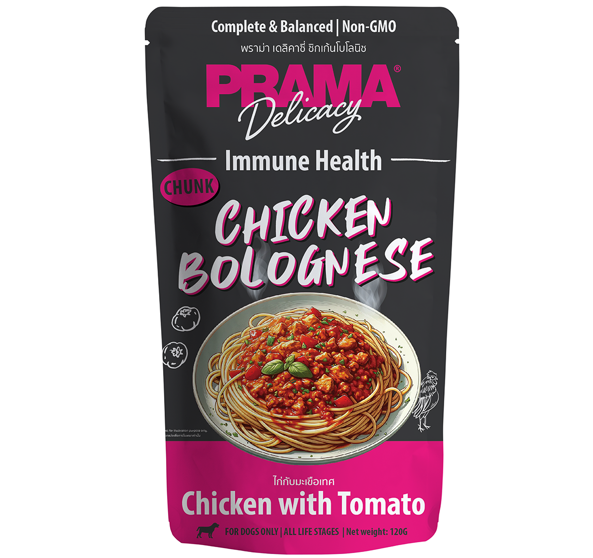 PRAMA 功能性狗主食濕包 波隆那蕃茄雞肉 - 增強免疫力 120G