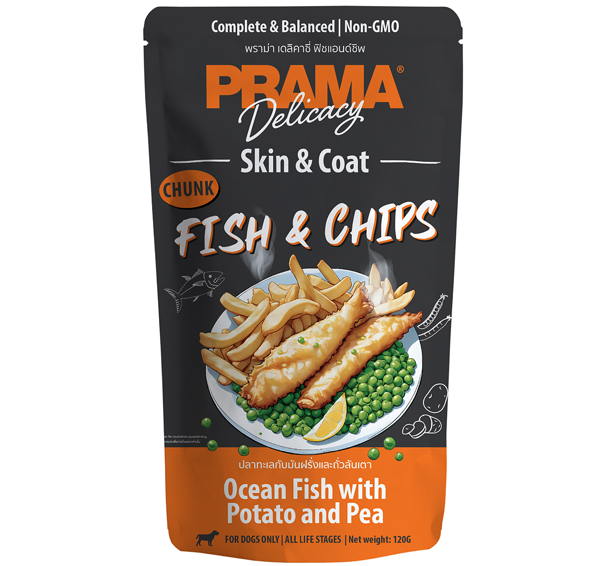 PRAMA 功能性狗主食濕包 炸魚薯條 - 健膚美毛 120G