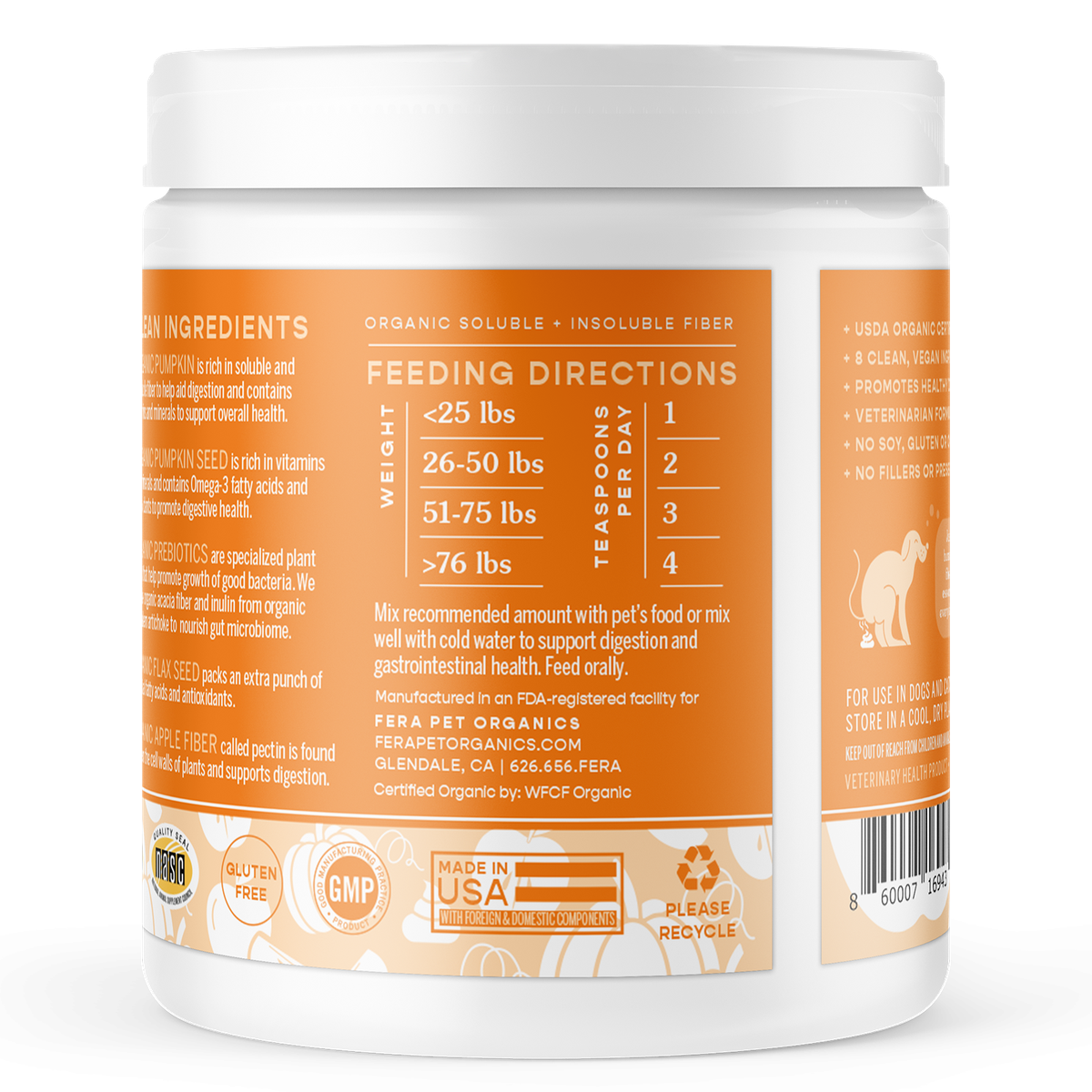 fera pets - 有機南瓜纖維補充粉 227g - 貓狗適用 (獸醫研發|美國製造)