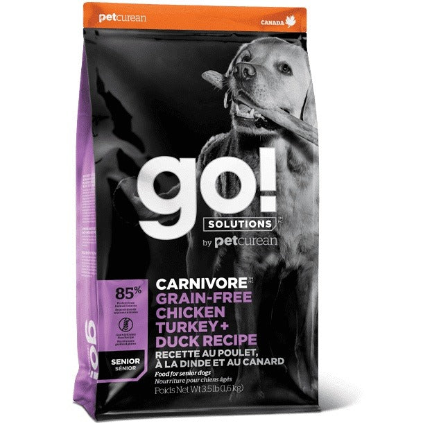 Go! SOLUTIONS Dry Dog Food - Vitality Nutrition Series - Grain-Free Chicken + Turkey + Duck Formula for Senior Dogs