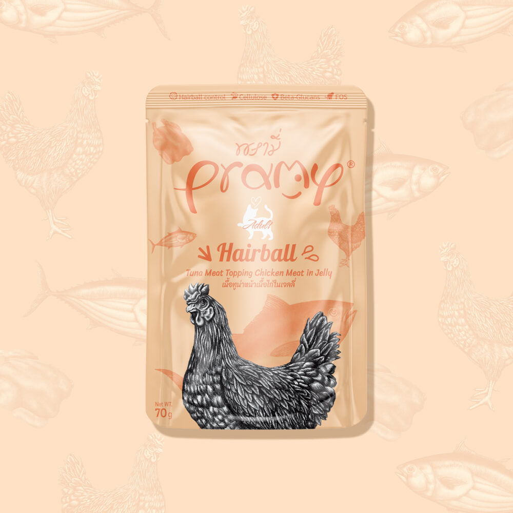 Pramy Functional Cat Wet Pack [Gel Series] - Hairball Removal Formula / Premium White Tuna + Tender Chicken 70g