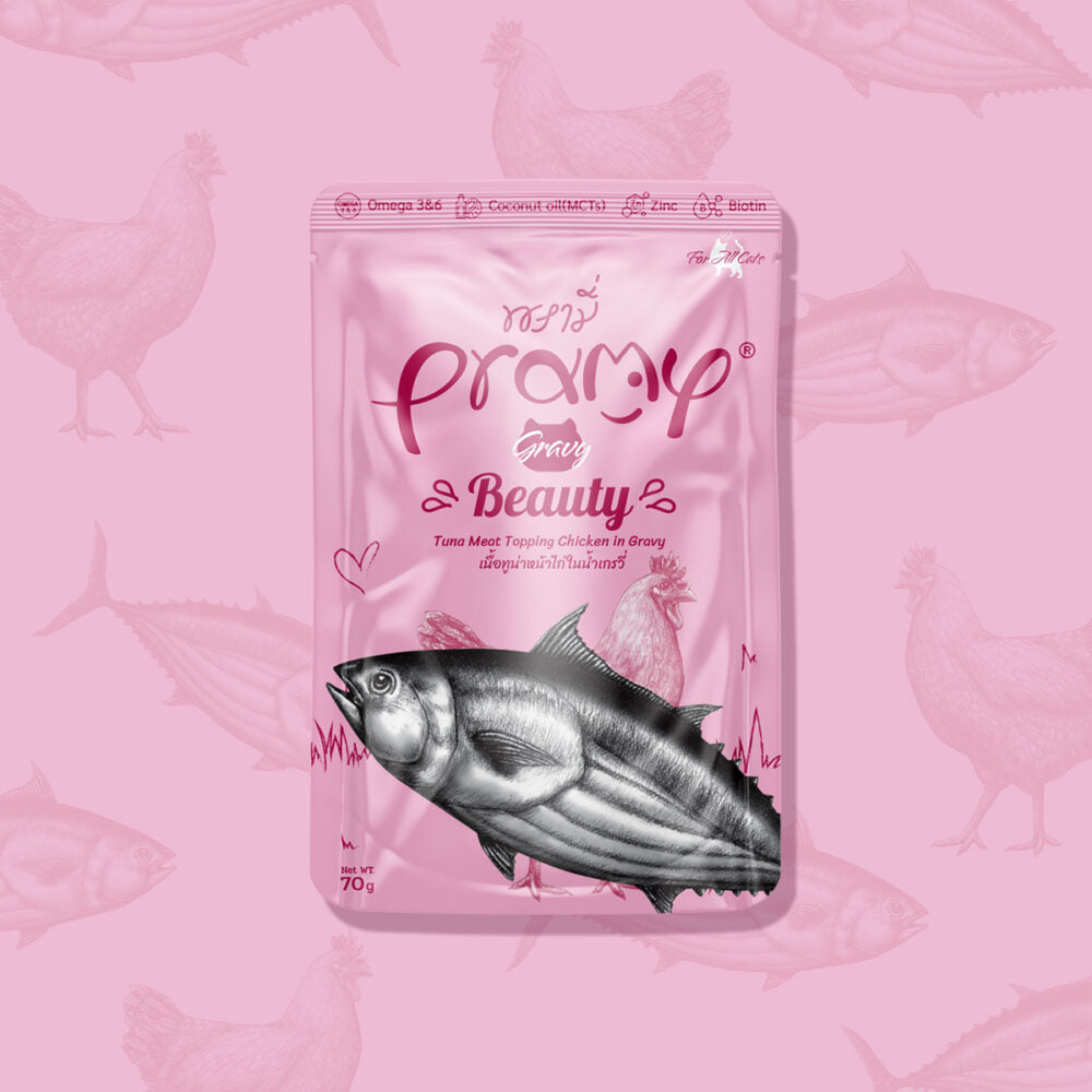 Pramy Functional Cat Wet Pack [Gravy Series] - Glossy Coat / Premium White Tuna + Tender Chicken 70g