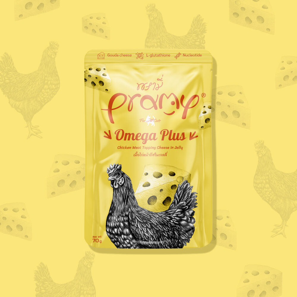 Pramy 功能性貓濕包[啫喱系列] - 多種奧米加酸 / 鮮嫩雞肉+芝士70g