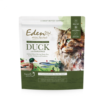 (英國製) 伊甸園 Eden 鮮肉無穀全貓乾糧 - 鴨肉+沙丁魚 1.5kg (任選2件$548)