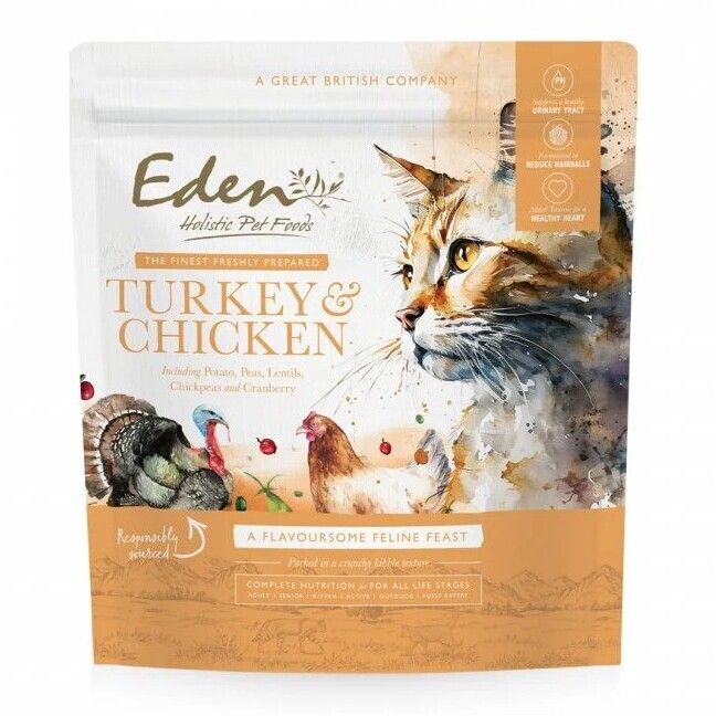 (英國製) 伊甸園 Eden 鮮肉無穀全貓乾糧 - 火雞+雞肉 1.5kg (任選2件$548)