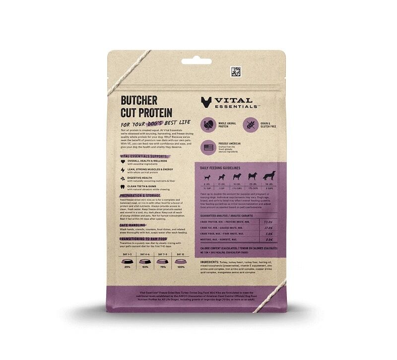Vital Essentials 凍乾生肉主食 - 火鷄肉 (迷你粒) 狗糧 5.5oz / 14oz / 25oz
