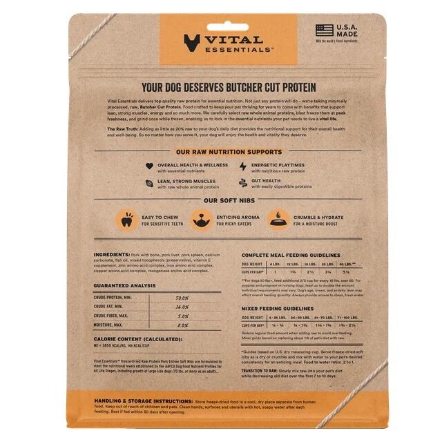 Vital Essentials 凍乾脫水生肉主食 - 豬肉 (軟肉粒) 狗糧 14oz