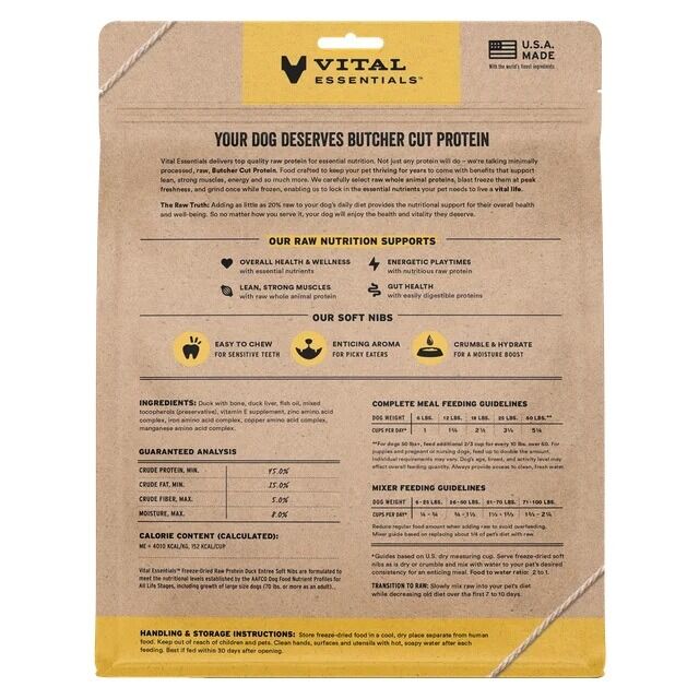 Vital Essentials 凍乾脫水生肉主食 - 鴨肉 (軟肉粒) 狗糧 14oz