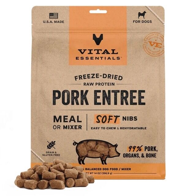 Vital Essentials 凍乾脫水生肉主食 - 豬肉 (軟肉粒) 狗糧 14oz