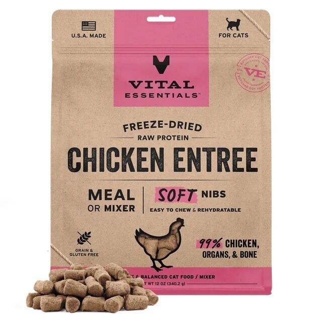 Vital Essentials 凍乾脫水生肉主食 - 鷄肉 (軟肉粒) 貓糧 12oz