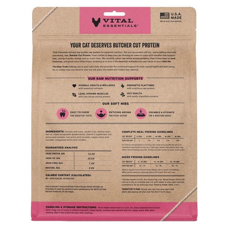 Vital Essentials 凍乾脫水生肉主食 - 鷄肉 (軟肉粒) 貓糧 12oz