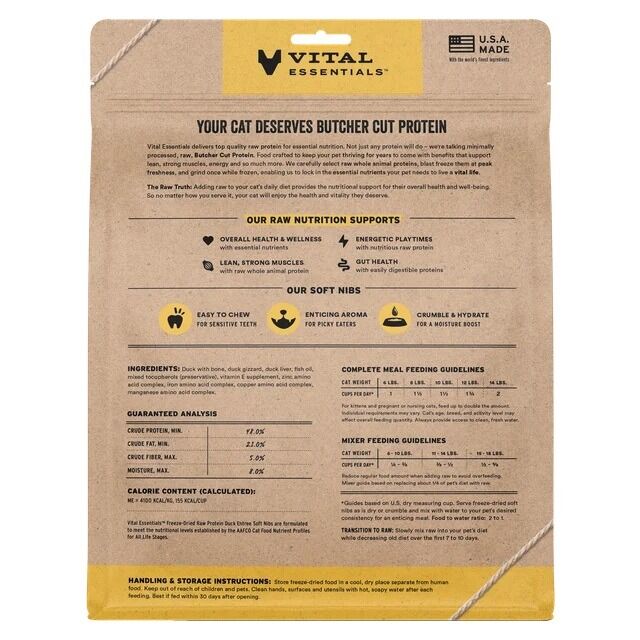 Vital Essentials 凍乾脫水生肉主食 - 鴨肉 (軟肉粒) 貓糧 12oz